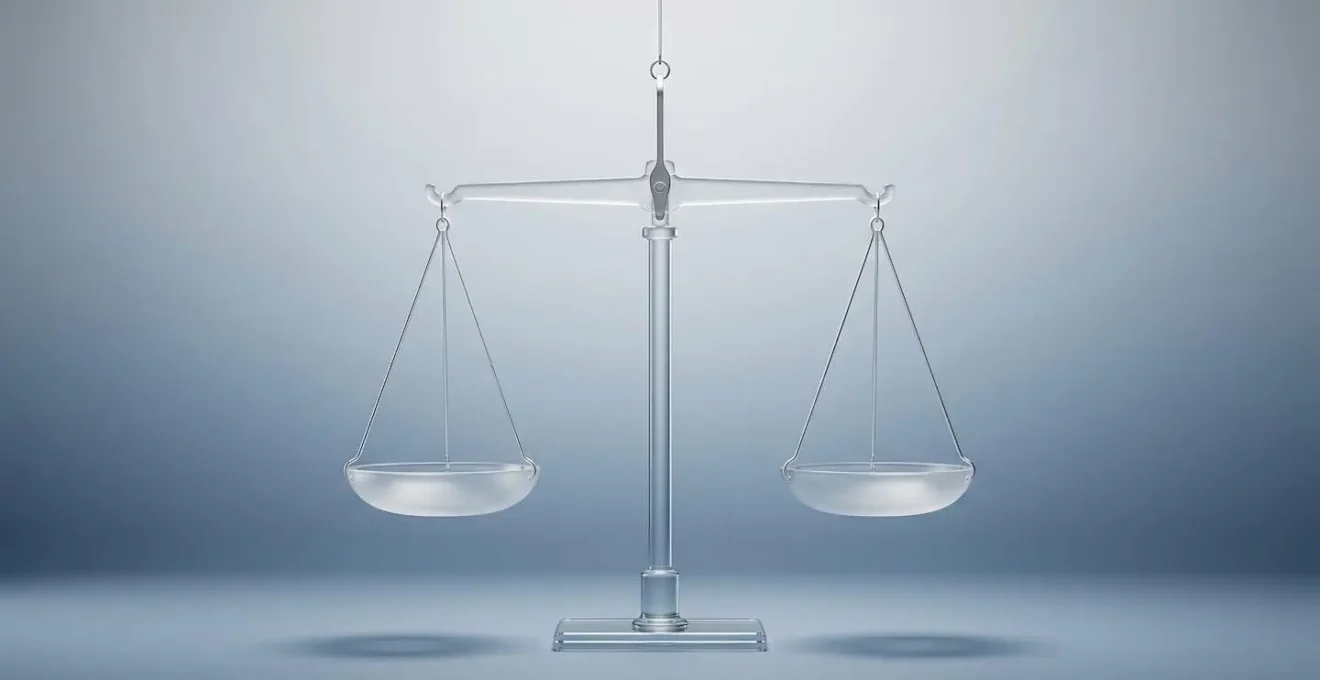 Une balance symbolique représentant la comparaison d'offres de gaz pour entreprises, ambiance minimaliste sur fond bleu clair
